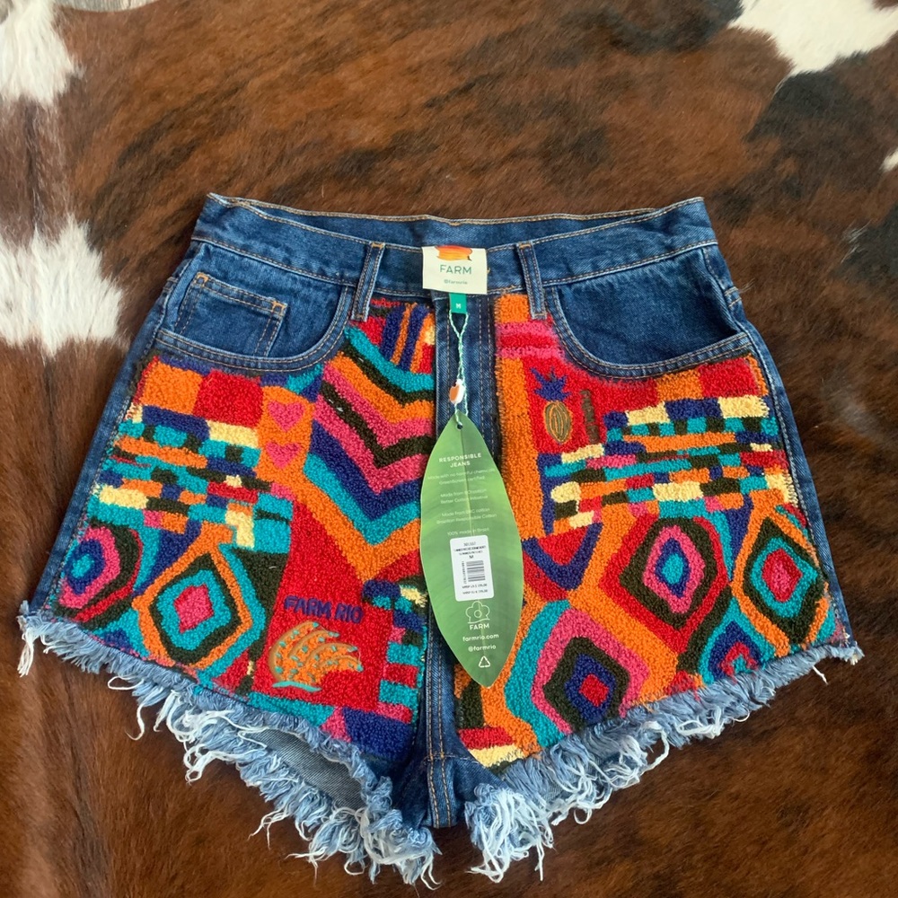 Farm Rio Embroidered Jean Shorts